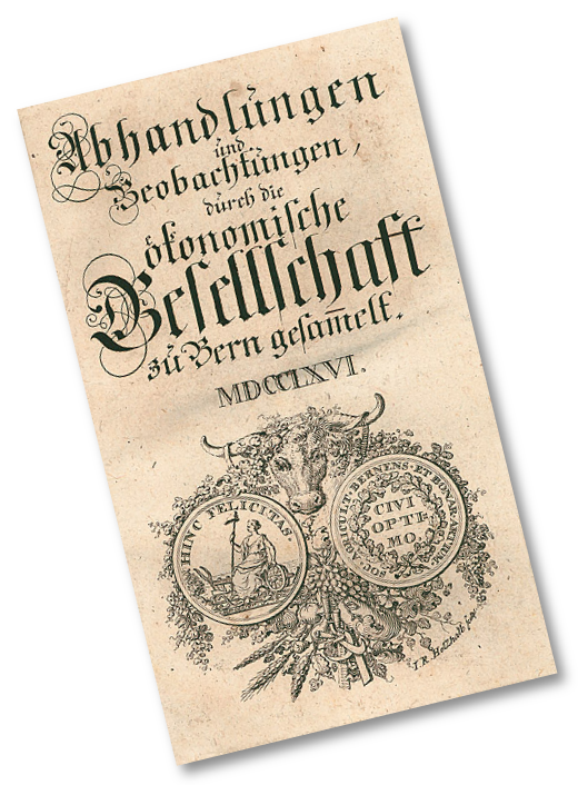 Burgerbibliothek Bern - Abhandlungen und Beobachtungen durch die oekonomische Gesellschaft zu Bern gesammelt (1766), page de titre