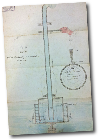 Schéma d'un procédé hydraulique envoyé par le genevois Ami Argand au duo d'entrepreneurs britanniques Boulton & Watt - Birmingham Central Library - Archives of Soho